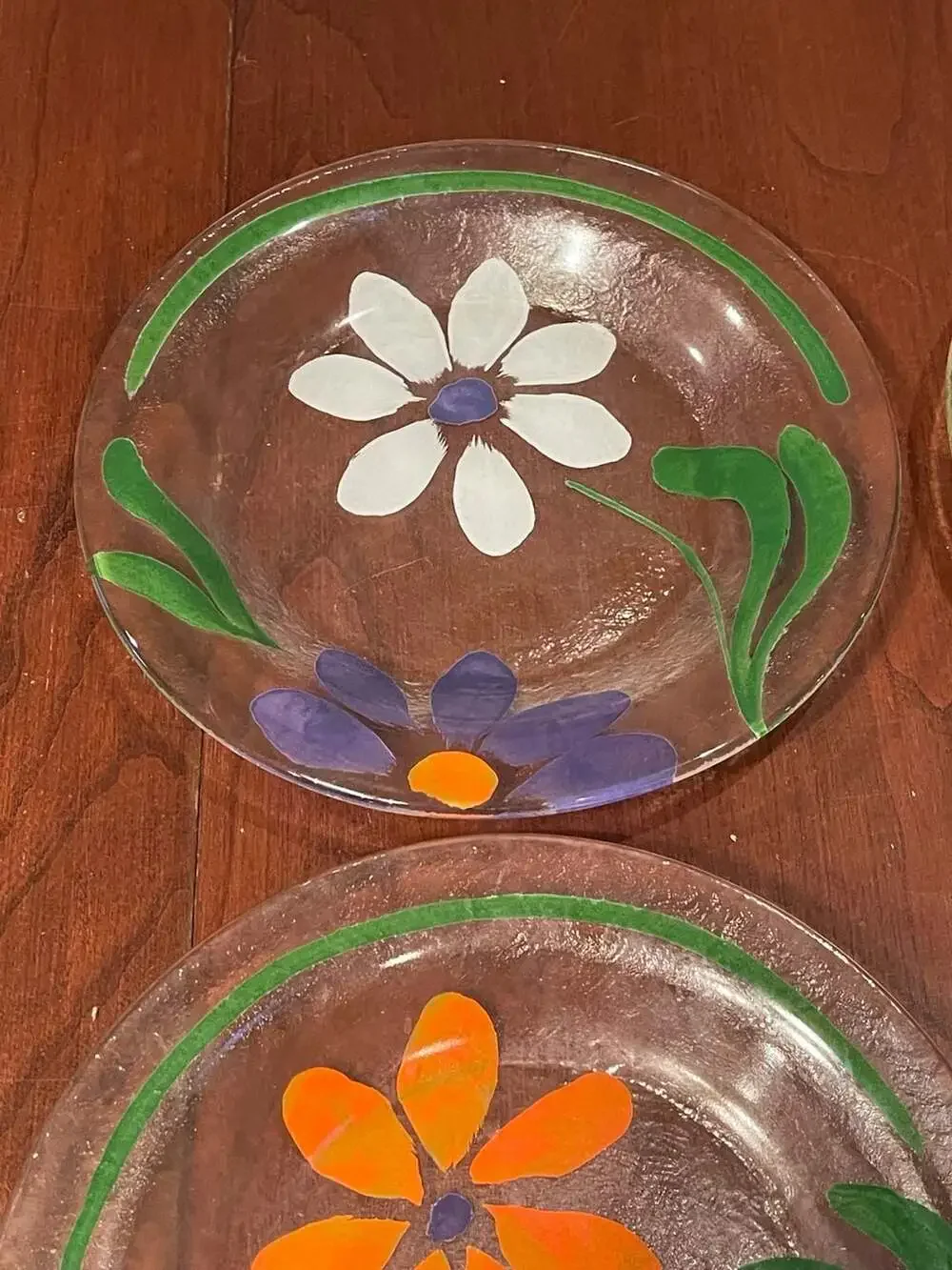 Set of 4 Hand-Painted Floral Textured Glass Salad Plates